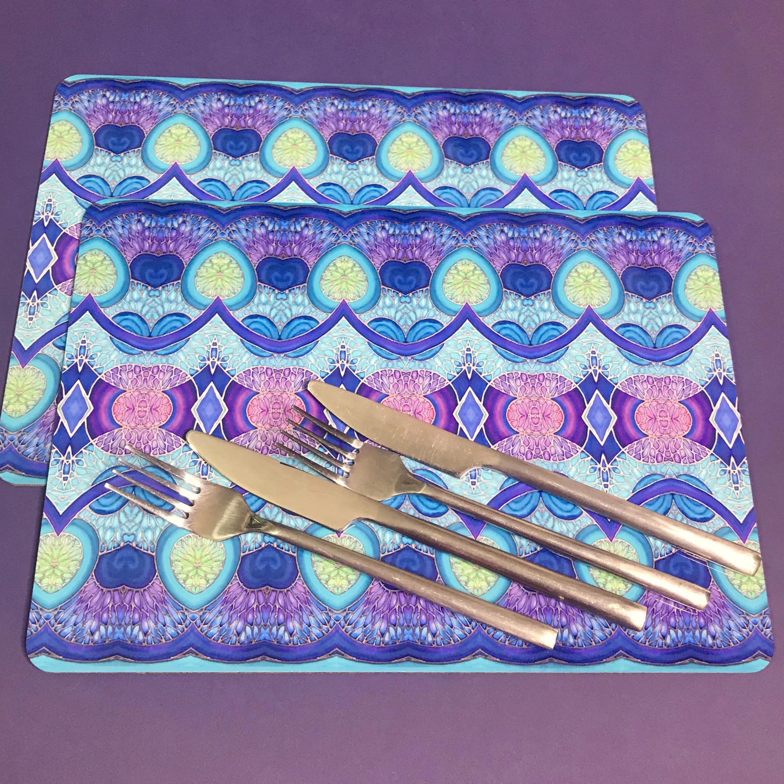 Persian Design Table Mats and Coasters - High Quality Table Mats - Blue Purple Green Tableware