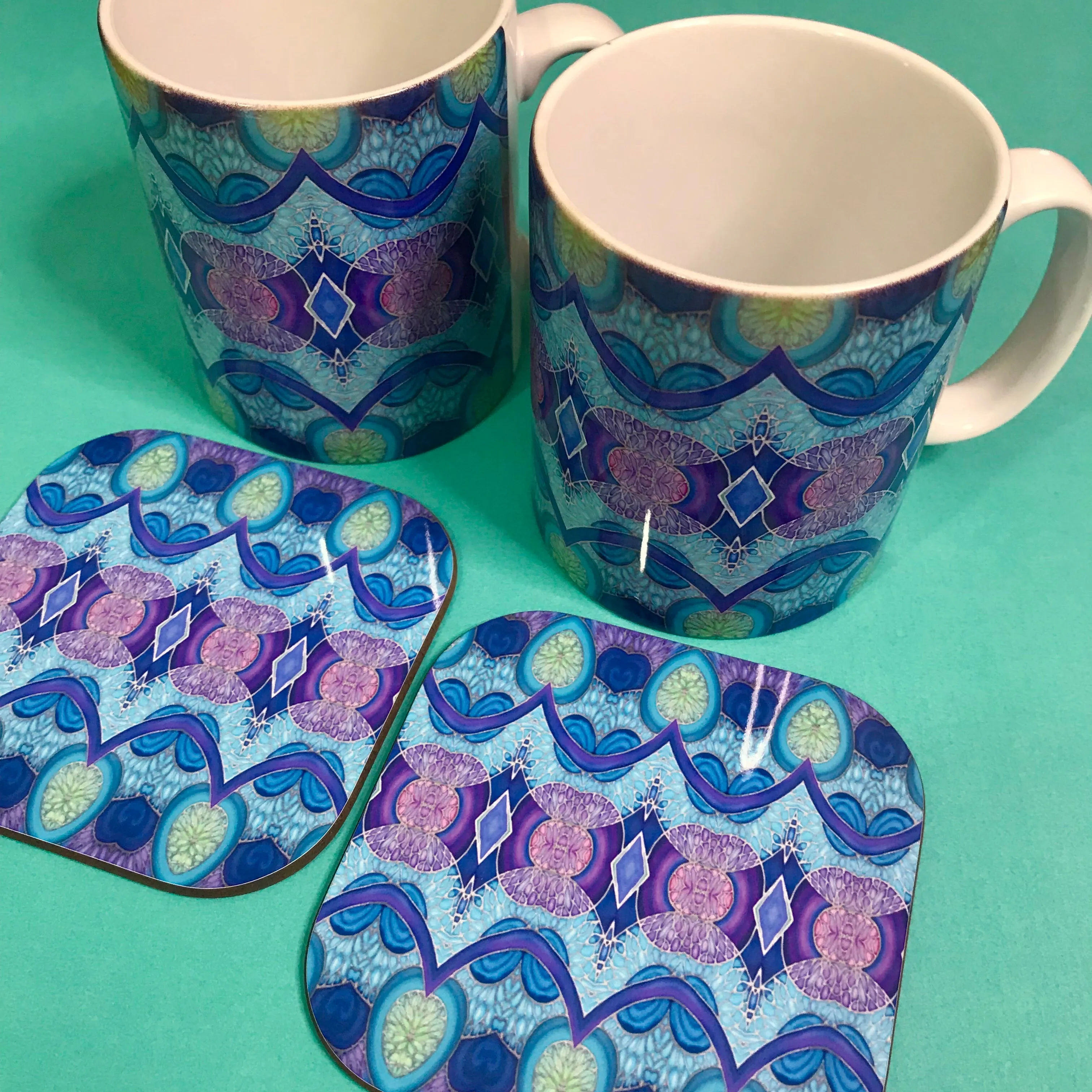 Persian Design Table Mats and Coasters - High Quality Table Mats - Blue Purple Green Tableware