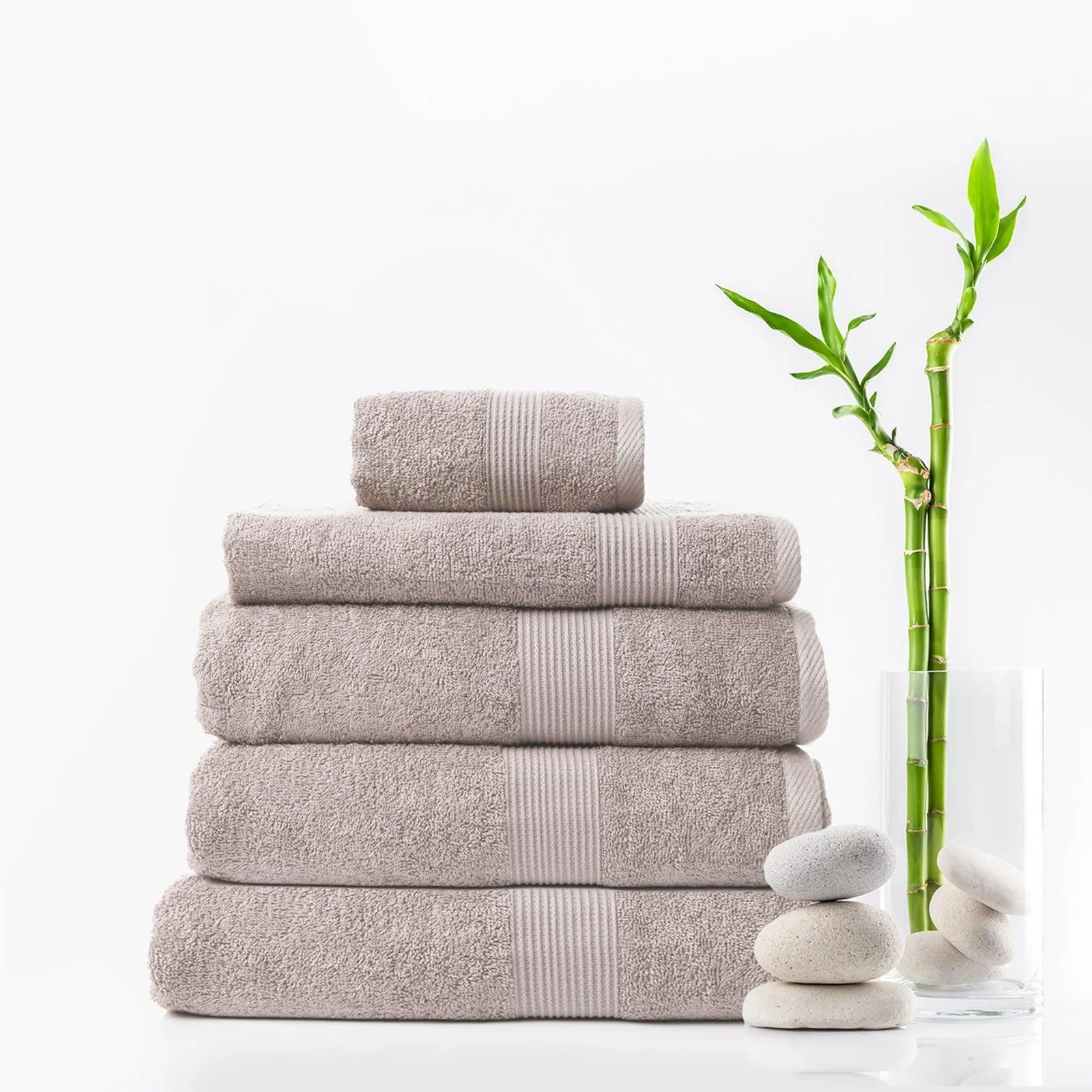 Royal Comfort 5 Piece Cotton Bamboo Towel Set 450GSM Luxurious Absorbent Plush - Champagne