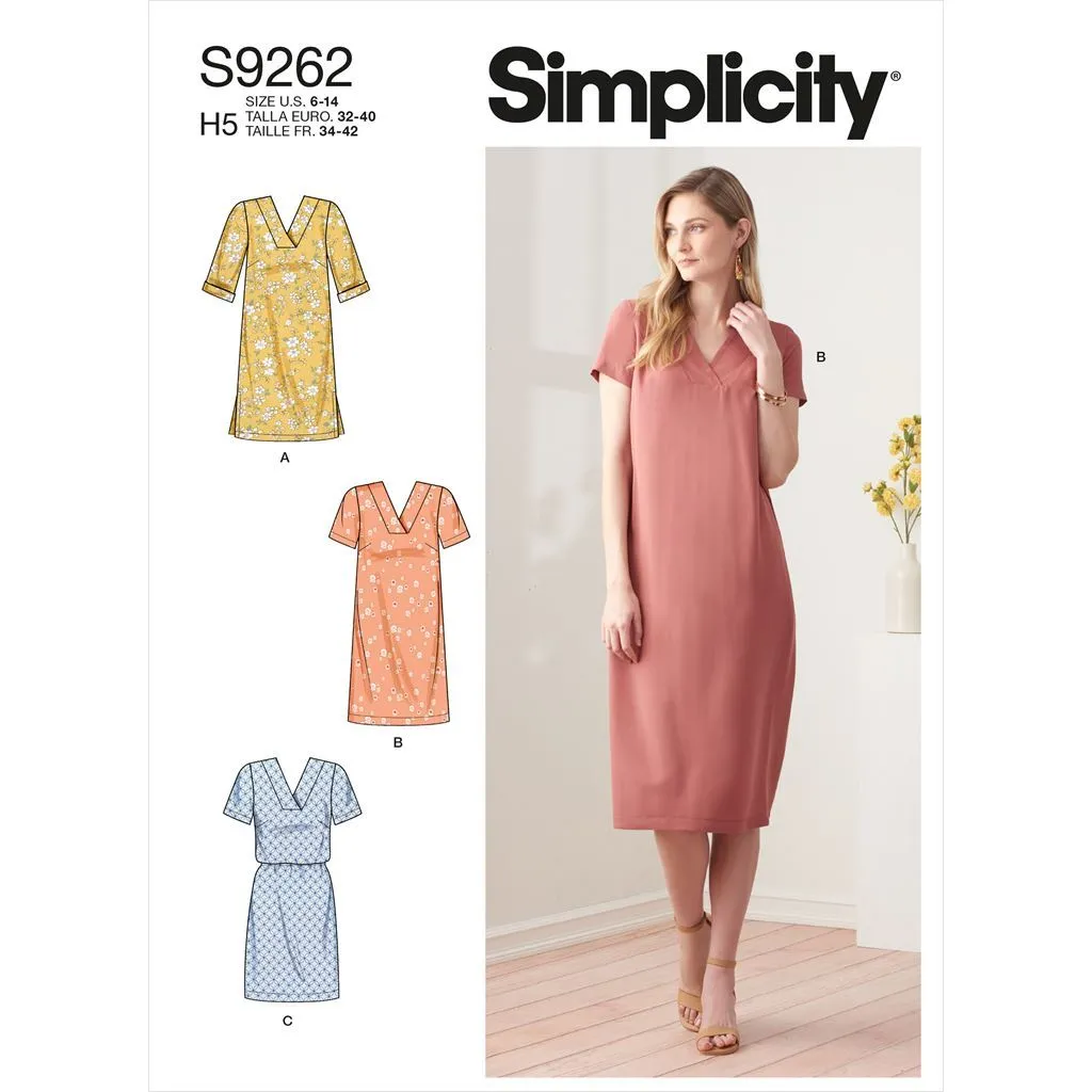 Simplicity Sewing Pattern S9262 Misses' V-neckline Shift Dresses