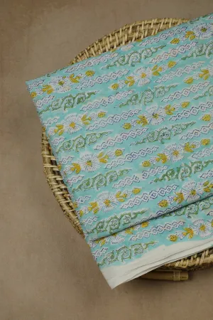 Soft Blue Mul Cotton Sanganeri Fabric - 2m