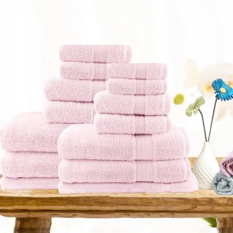 Softouch Light Weight Soft Premium Cotton Bath Towel 14 Piece Baby Pink Towel Pack