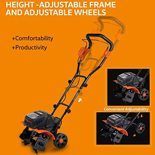 SuperHandy Tiller Cultivator Rototiller Electric Portable 40V 14" Inch Tilling Width 4 Premium Steel Adjustable Forward Rotating Tines for Garden & Lawn, Digging, Weed Removal & Soil Cultivation