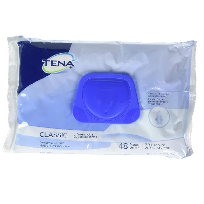 Tena Classic Adult Washcloths Premoistened Wet Wipes 48 Count x 12 Per Case (576 Wipes)