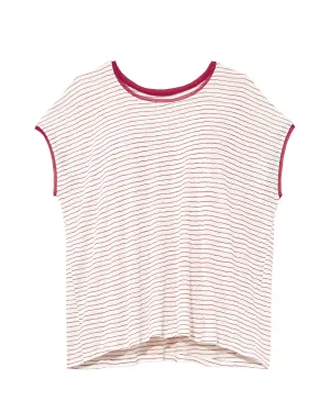 Teresa Scoop Neck Striped Tee | White / Burgundy