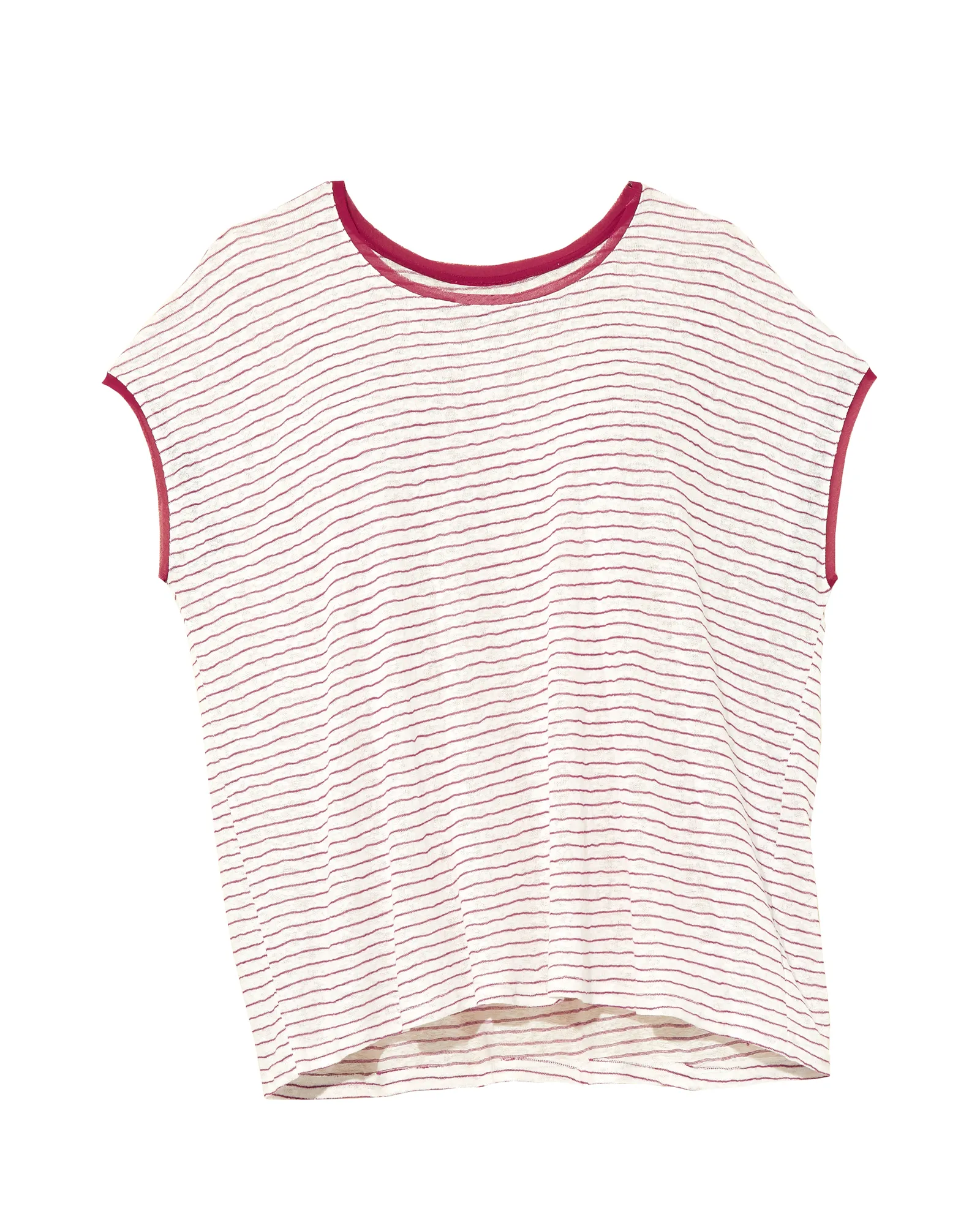 Teresa Scoop Neck Striped Tee | White / Burgundy