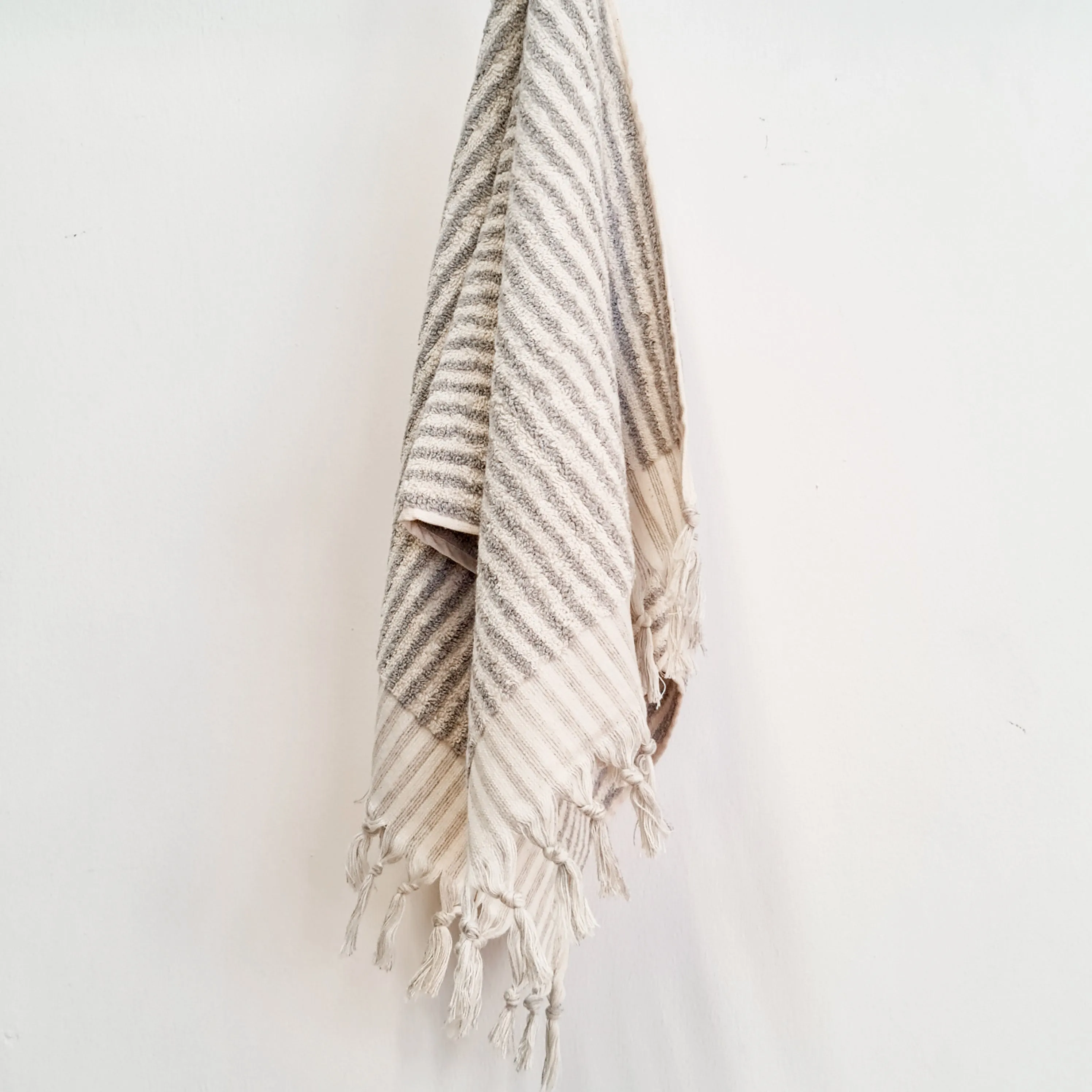 Turkish Hammam Terry Hand Towels Grey Stripe