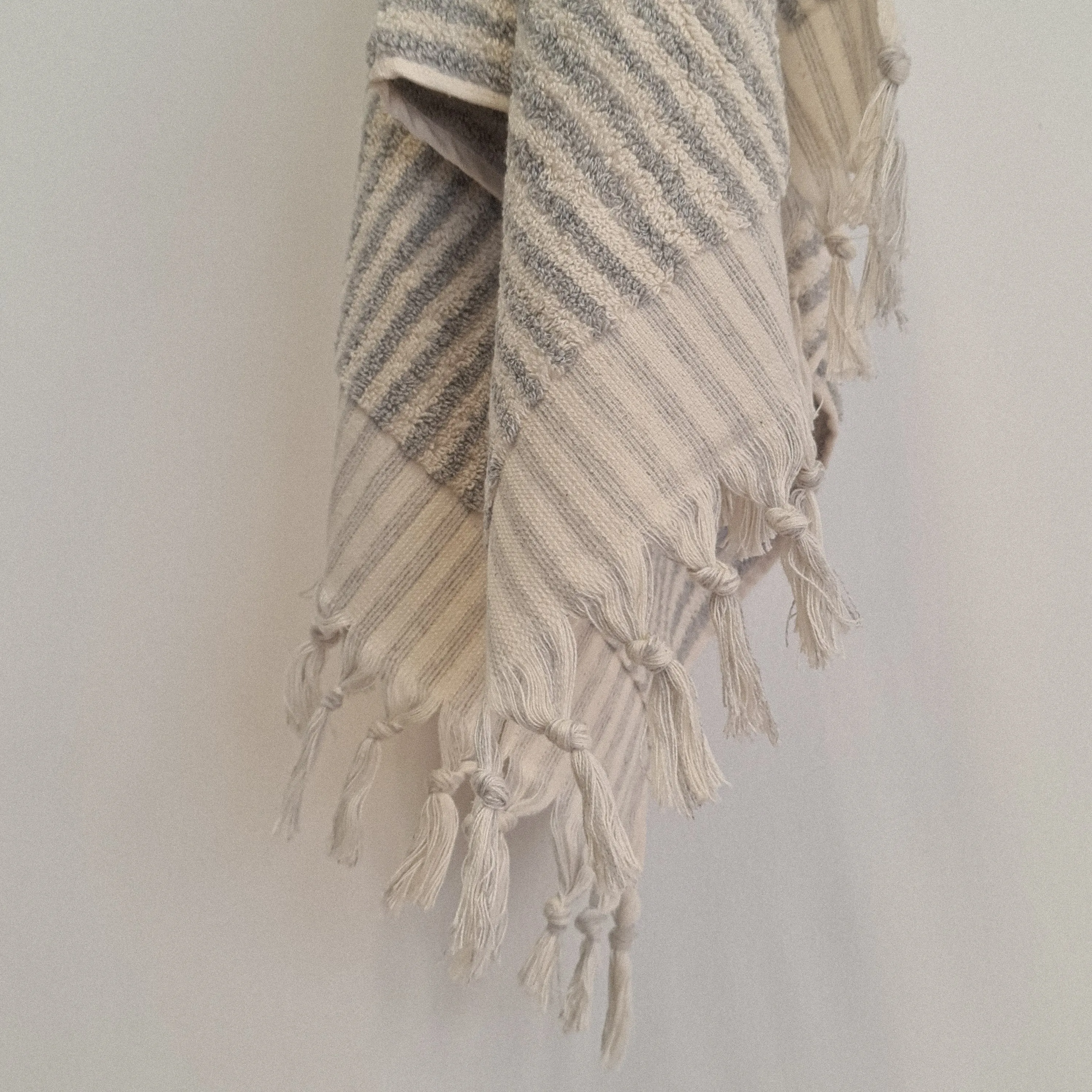 Turkish Hammam Terry Hand Towels Grey Stripe