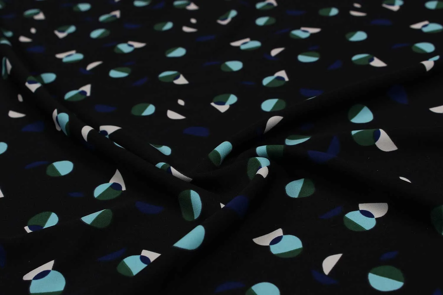 Turquoise Blue, Royal Blue Geometric Polyester Crepe Fabric