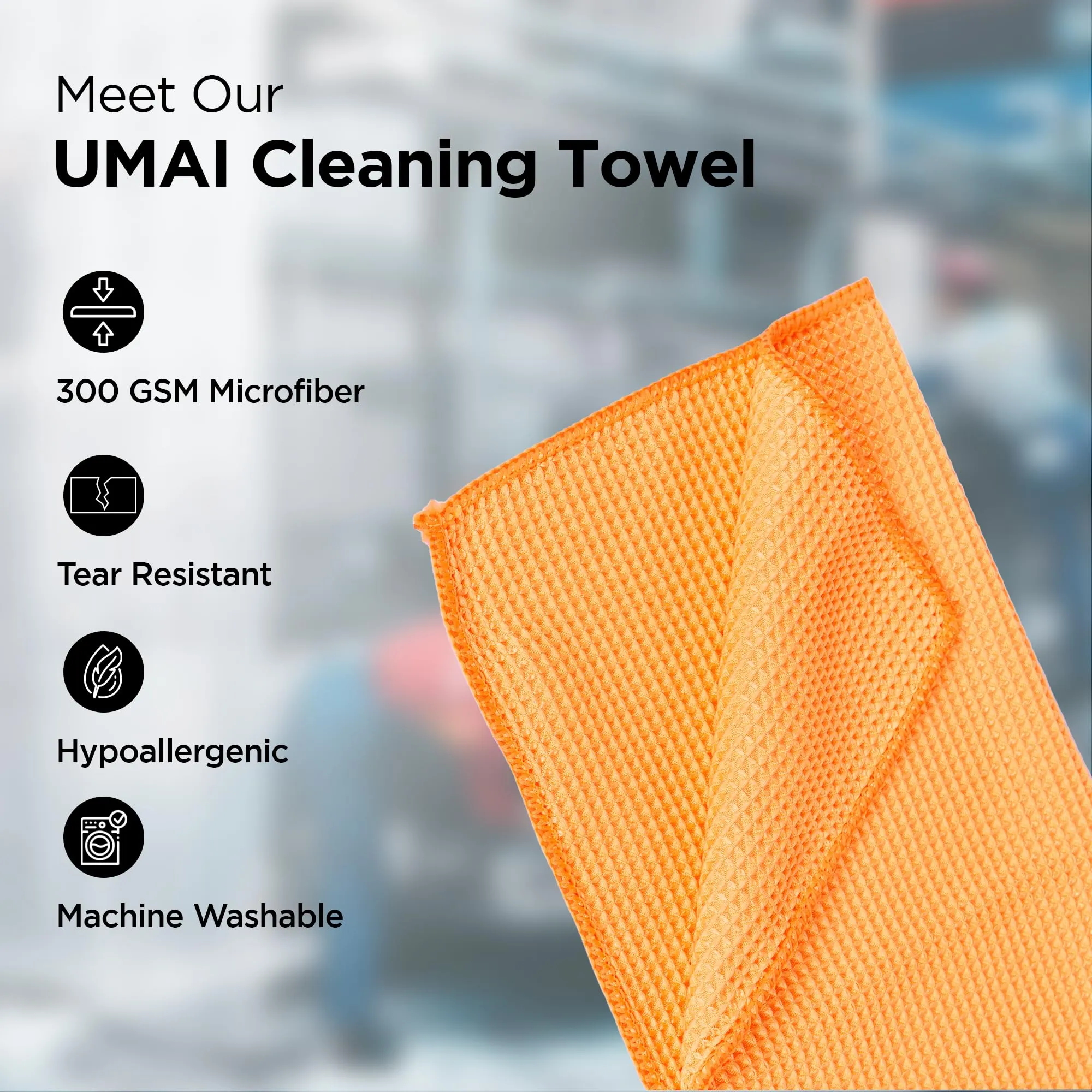 UMAI Waffle Microfiber Cloth for Cleaning (40x40cm) Car Cleaning Cloth | Lint-Free Kitchen Cleaning Cloth | Machine Washable Bike Cleaning Cloth | Laptop Cleaning Cloth- Yellow