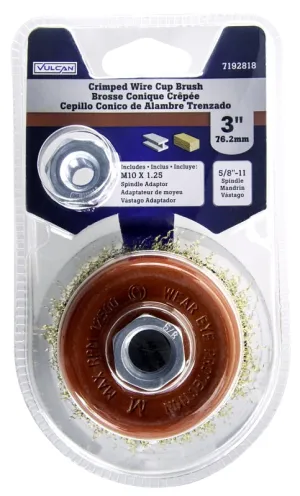 Vulcan 694261OR Cup Wire Brush with Adapter, 3 in Dia, 5/8-11 Threaded Arbor, M10 x 1.25 in Arbor Adapter Arbor/Shank :CD: QUANTITY: 1