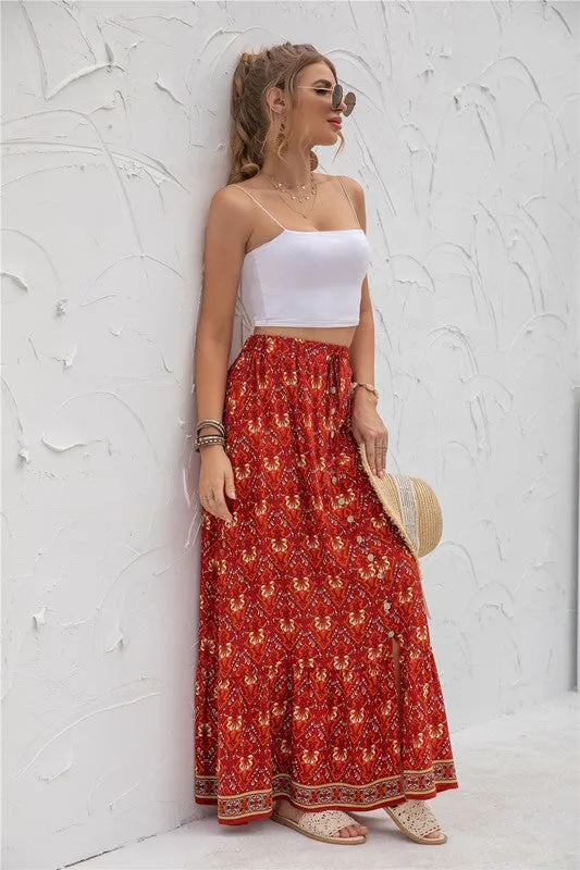 Womens Print Maxi Skirt 2 piece Outfit Dress