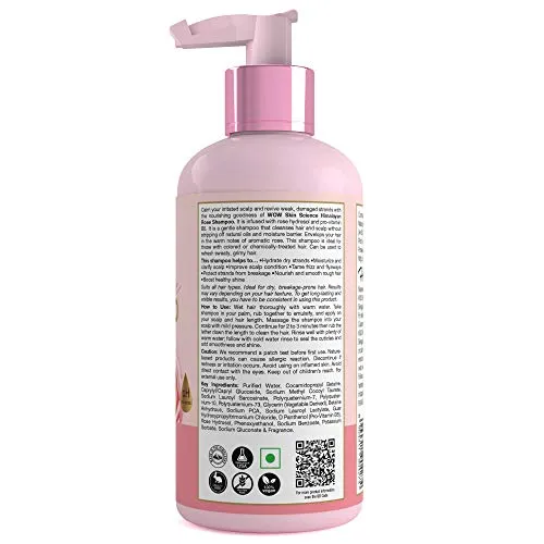 WOW Skin Science Himalayan Rose Shampoo with Rose Hydrosol, Coconut Oil, Almond Oil & Argan Oil - For Volumnising Hair, Anti Smelly Scalp - No Parabens, Sulphate, Silicones, Color & PEG - 300mL